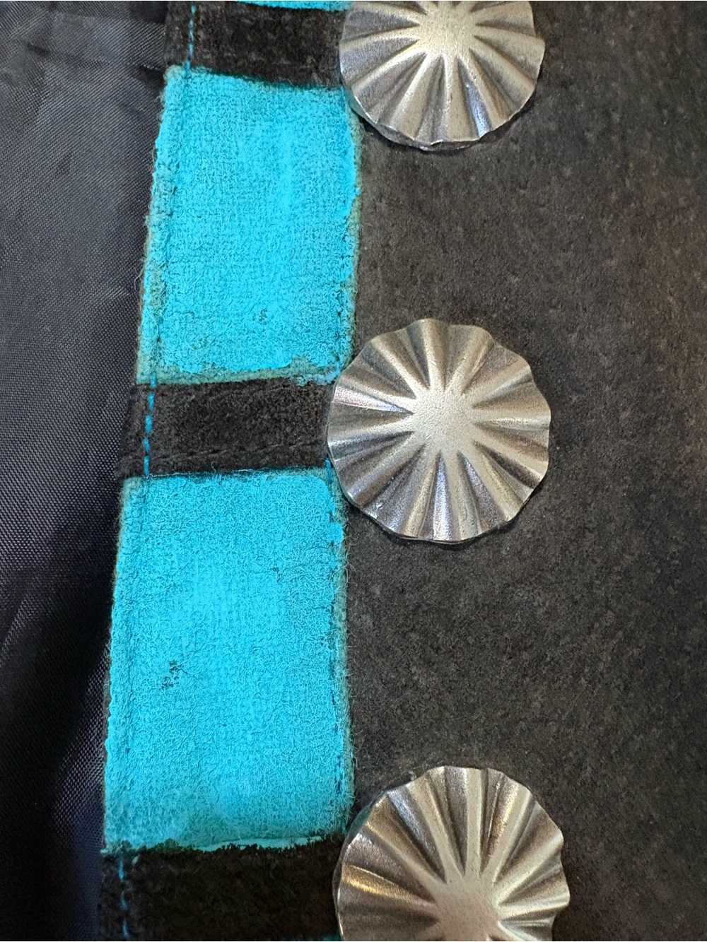Black Leather Shawl with Turquoise accents and studding - Picture 6 of 8